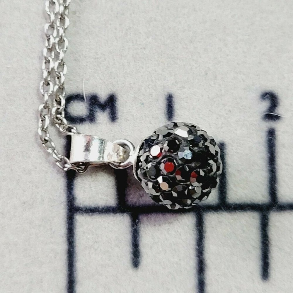 ATI 925 Indonesia Signed Sterling Silver Necklace Gunmetal Shambala Crystal Ball - Picture 10 of 11